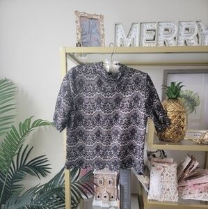 Black and White Lace Christmas Top - Women's Size XS